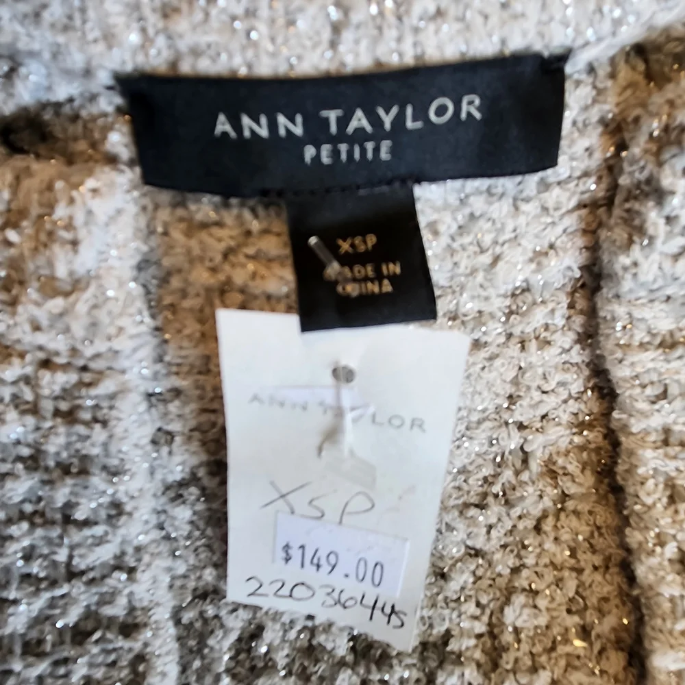 Ann Taylor Cream Bouclé Open-Front Cardigan - Picture 2 of 5